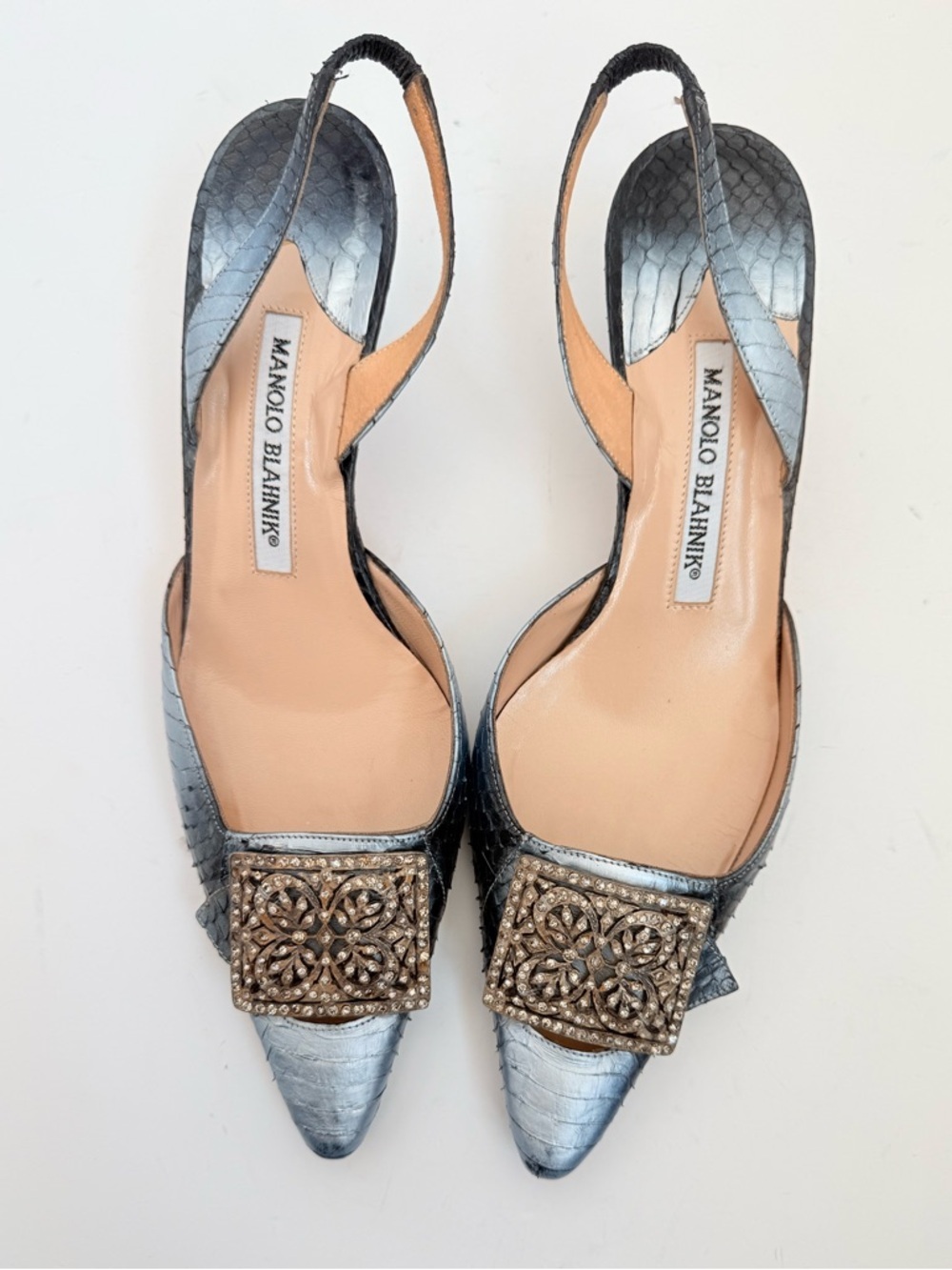 Manolo Blahnik Archive Python Slingback Heels Filigree Crystal Buckle EU 37.5 - Picture 2 of 10
